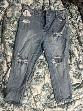 Kendall & Kylie Distressed Light Blue Cropped Jeans